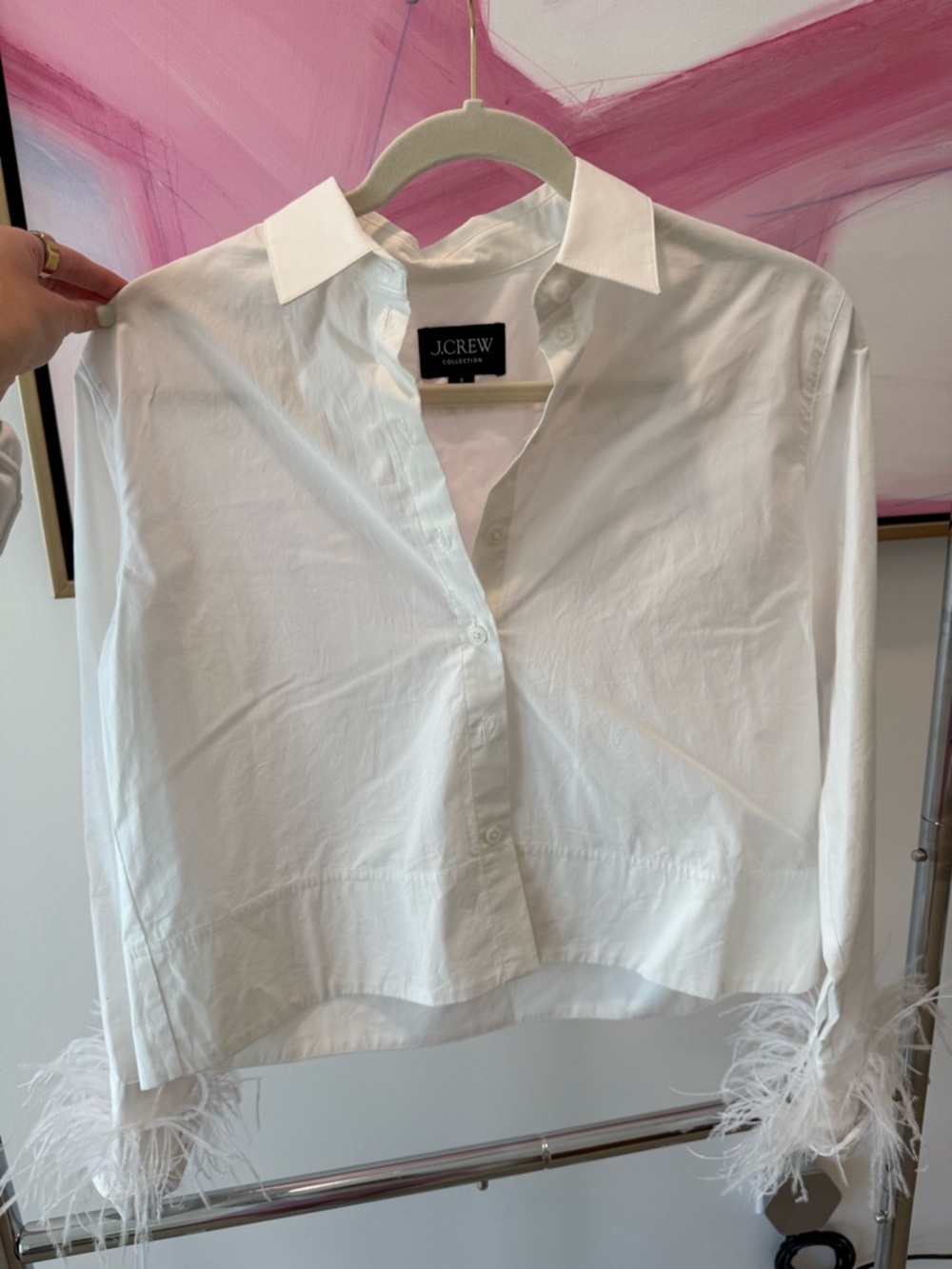 J.Crew White Feather Cuff Button-Up Shirt, size 0